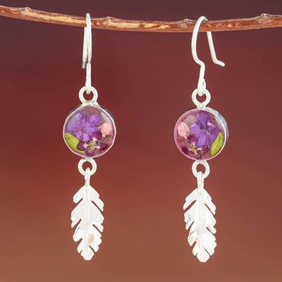 Alternate image for Sterling Silver and Dried Flower Dangle Earrings from Mexico Anahuac Violet