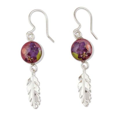 Alternate image for Sterling Silver and Dried Flower Dangle Earrings from Mexico Anahuac Violet