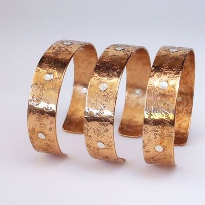 Primary image for Handmade Bronze Bracelets with Stone Texture and Five Sterling Silver Rivets Br181
