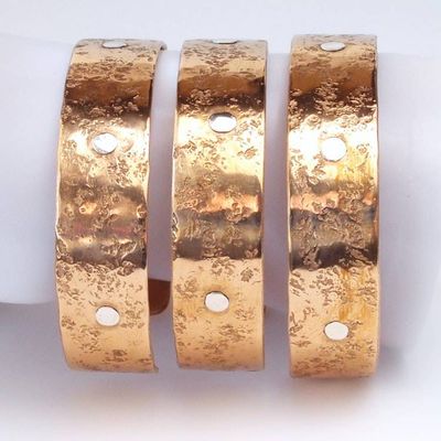 Alternate image for Handmade Bronze Bracelets with Stone Texture and Five Sterling Silver Rivets Br181
