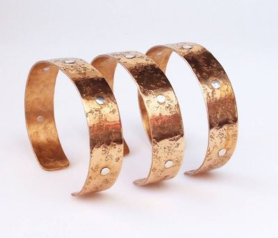 Alternate image for Handmade Bronze Bracelets with Stone Texture and Five Sterling Silver Rivets Br181