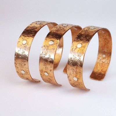 Alternate image for Handmade Bronze Bracelets with Stone Texture and Five Sterling Silver Rivets Br181