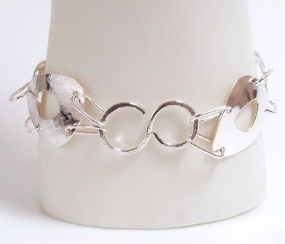 Alternate image for Sterling Silver Hand Forged Mid Century Inspired Egg Linked Bracelet Br163