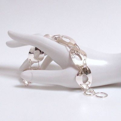 Alternate image for Sterling Silver Hand Forged Mid Century Inspired Egg Linked Bracelet Br163
