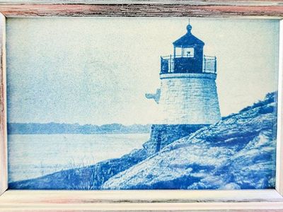 Alternate image for Coastal Lighthouse Cyanotype Photograph in Silver Frame