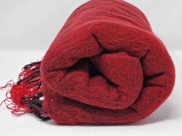 Alternate image for Handloomed Soft, Warm Yak Wool Throw Blanket or Wrap - Red