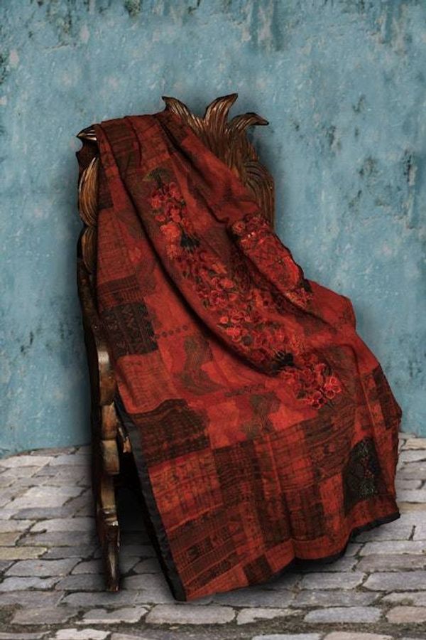 Alternate image for Terracotta and Rust Huipile Woven and Embroidered Throw Blanket