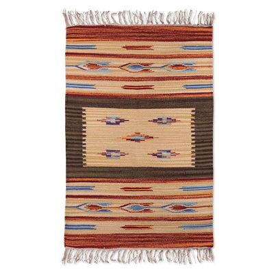 Alternate image for 2x3 Earthy-Toned 100 Cotton Dhurrie Rug Handloomed in India Rustic Rhythms