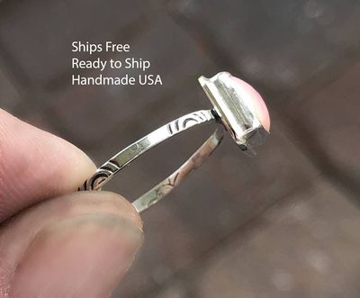 Alternate image for Pink Conch Sterling Silver Stack Ring - Handmade Artisan Gift for Her