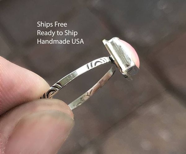 Alternate image for Pink Conch Sterling Silver Stack Ring - Handmade Artisan Gift for Her