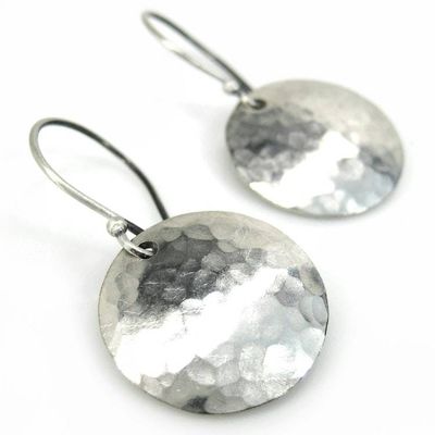 Alternate image for Hand Hammered Silver Disc Dangle Earrings · Small · Minimalist Boho Jewelry