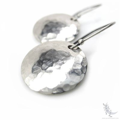 Alternate image for Hand Hammered Silver Disc Dangle Earrings · Small · Minimalist Boho Jewelry