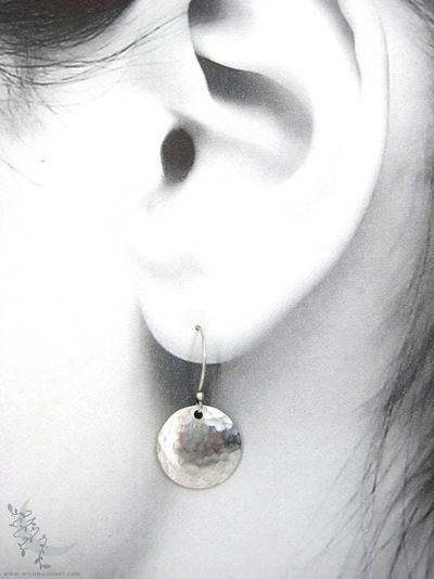 Alternate image for Hand Hammered Silver Disc Dangle Earrings · Small · Minimalist Boho Jewelry