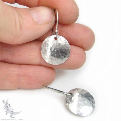 Alternate image for Hand Hammered Silver Disc Dangle Earrings · Small · Minimalist Boho Jewelry
