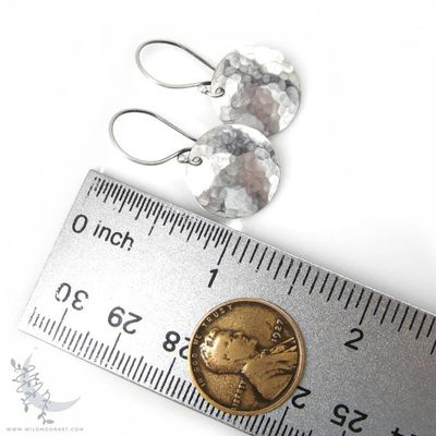 Alternate image for Hand Hammered Silver Disc Dangle Earrings · Small · Minimalist Boho Jewelry