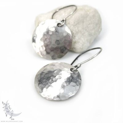 Alternate image for Hand Hammered Silver Disc Dangle Earrings · Small · Minimalist Boho Jewelry