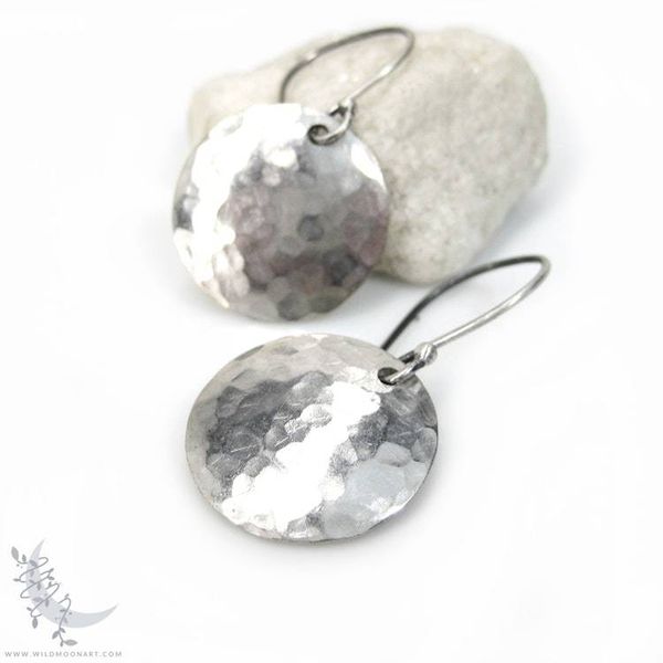 Alternate image for Hand Hammered Silver Disc Dangle Earrings · Small · Minimalist Boho Jewelry