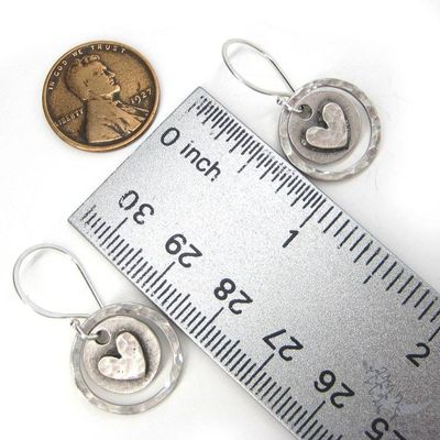 Alternate image for Silver Heart Earrings · Hand Hammered Sterling Silver Dangle Earrings · Rustic Boho Minimalist Love Valentine Jewelry