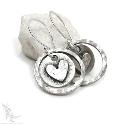 Alternate image for Silver Heart Earrings · Hand Hammered Sterling Silver Dangle Earrings · Rustic Boho Minimalist Love Valentine Jewelry