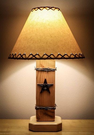 Alternate image for Rustic Texas Star Barbed Wire Lamp – Handmade–With Parchment Shade