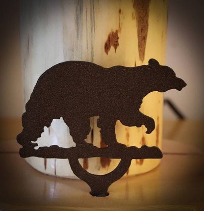 Alternate image for Bear Mountain Log Lamp – Handmade in Idaho - Metal Bear Accent & Parchment Shade