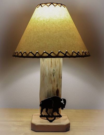 Alternate image for Bison Mountain Rustic Log Lamp – Handmade in Idaho, USA--14 Parchment Shade