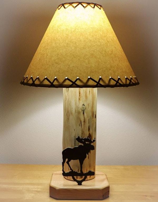 Alternate image for Moose Mountain Rustic Log Lamp – Handmade in Idaho, USA--14 Parchment Shade