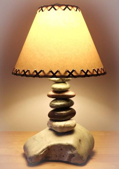 Alternate image for Tall Rustic Stone Table Lamp – Handmade with 12 Parchment Shade