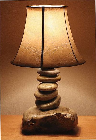Alternate image for Rustic Stone Base Table Lamp – Handmade in Idaho – Faux Leather Shade
