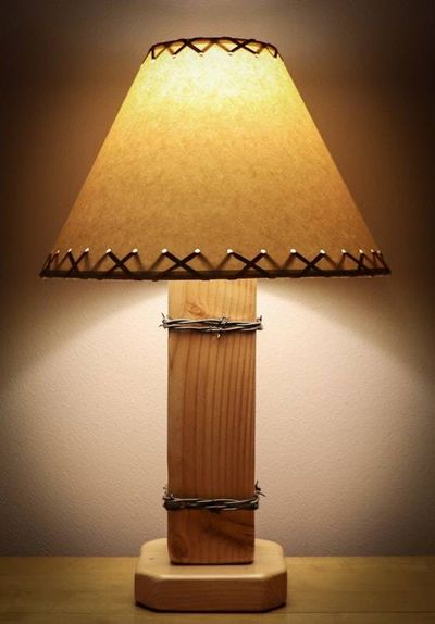 Alternate image for Rustic Barbed Wire Lamp – Handmade in Idaho – With Parchment Shade
