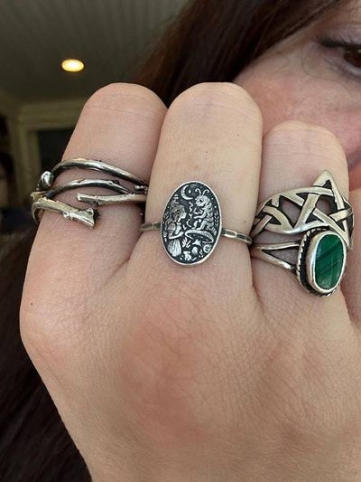 Alternate image for Sterling Silver Alice in Wonderland Ring, Storybook Jewelry with Caterpillar Scene, Handmade Fantasy Ring, Literary Folklore Jewelry