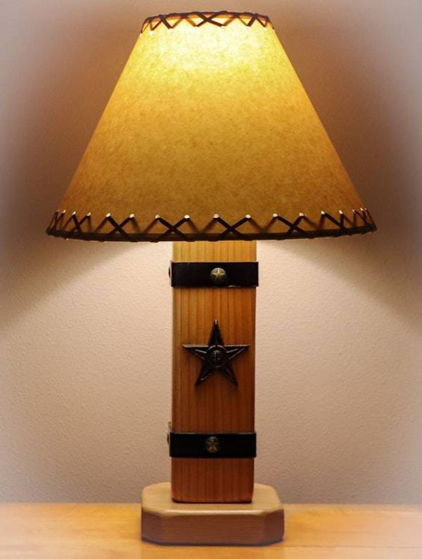Image for Western Cabin Lamp – Leather Straps & Texas Star Accents – Made in Idaho, USA