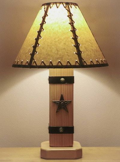 Alternate image for Western Cabin Lamp – Leather Straps & Texas Star Accents and 14 Stitch Shade– Made in Idaho, USA