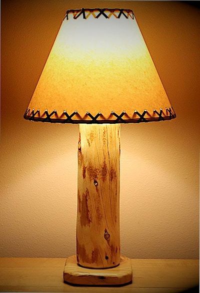 Alternate image for Little Sawtooth Rustic Log Lamp – Handmade in Idaho with 12″ Parchment Shade