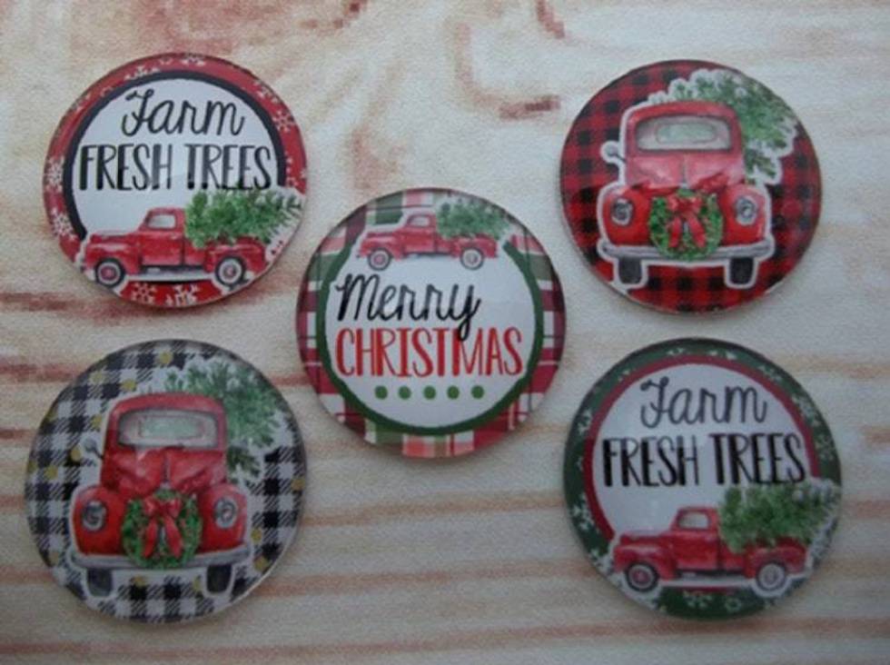 Red Pickup Truck Christmas Fridge Magnets