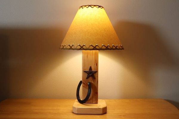 Image for Western Table Lamp – Handmade in Idaho with Texas Star & Horse Shoe Accent