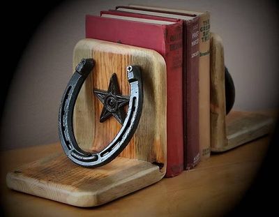 Primary image for Rustic Western Bookends – Handmade in Idaho with Horseshoe & Texas Star Accents