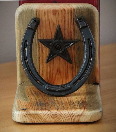 Alternate image for Rustic Western Bookends – Handmade in Idaho with Horseshoe & Texas Star Accents