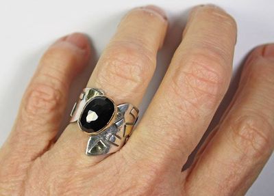 Alternate image for Unique Rose Cut Black Spinel Ring, One of a Kind Modern Designer Ring, Contemporary Jewelry, Large Mixed Metal Cocktail Ring