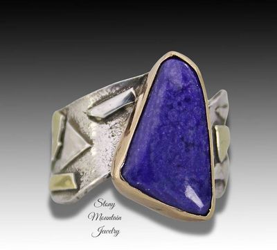 Alternate image for Unique Sugilite Ring, Modern Mixed Metal Purple Sugilite Designer Ring, Contemporary Jewlery, One of a Kind Large Purple Cocktail Ring