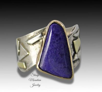 Alternate image for Unique Sugilite Ring, Modern Mixed Metal Purple Sugilite Designer Ring, Contemporary Jewlery, One of a Kind Large Purple Cocktail Ring