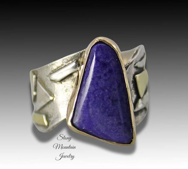 Alternate image for Unique Sugilite Ring, Modern Mixed Metal Purple Sugilite Designer Ring, Contemporary Jewlery, One of a Kind Large Purple Cocktail Ring