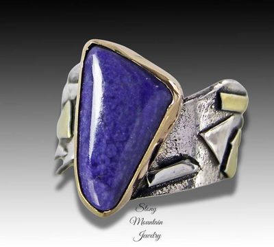 Alternate image for Unique Sugilite Ring, Modern Mixed Metal Purple Sugilite Designer Ring, Contemporary Jewlery, One of a Kind Large Purple Cocktail Ring