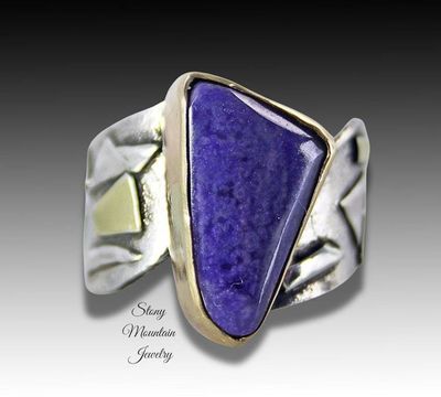Alternate image for Unique Sugilite Ring, Modern Mixed Metal Purple Sugilite Designer Ring, Contemporary Jewlery, One of a Kind Large Purple Cocktail Ring