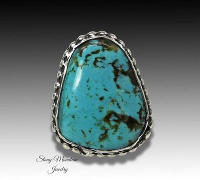 Alternate image for Kingman Turquoise Ring, Large Handmade Modern Sterling Silver Wide Band Turquoise Statement Ring Size 7