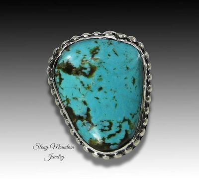 Alternate image for Kingman Turquoise Ring, Large Handmade Modern Sterling Silver Wide Band Turquoise Statement Ring Size 7