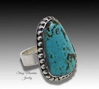 Alternate image for Kingman Turquoise Ring, Large Handmade Modern Sterling Silver Wide Band Turquoise Statement Ring Size 7