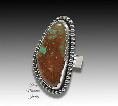Alternate image for Unique Kingman Turquoise Ring, OOAK Large Handmade Modern Sterling Silver Wide Band Turquoise Statement Ring Size 7