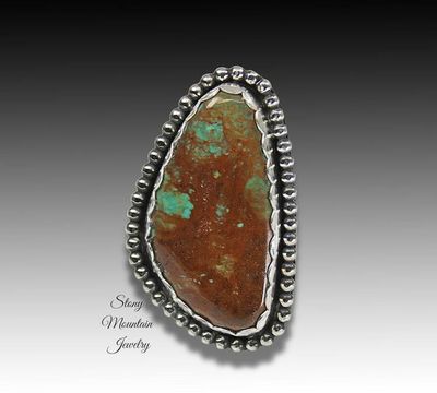 Alternate image for Unique Kingman Turquoise Ring, OOAK Large Handmade Modern Sterling Silver Wide Band Turquoise Statement Ring Size 7