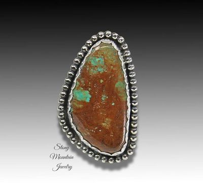Alternate image for Unique Kingman Turquoise Ring, OOAK Large Handmade Modern Sterling Silver Wide Band Turquoise Statement Ring Size 7